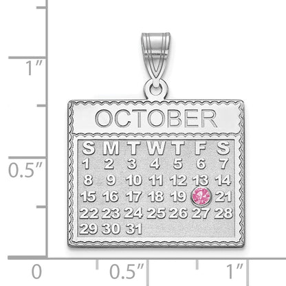14K White Gold Wg Calendar W/ Rhod Plated Bezel Birthstone Pendant