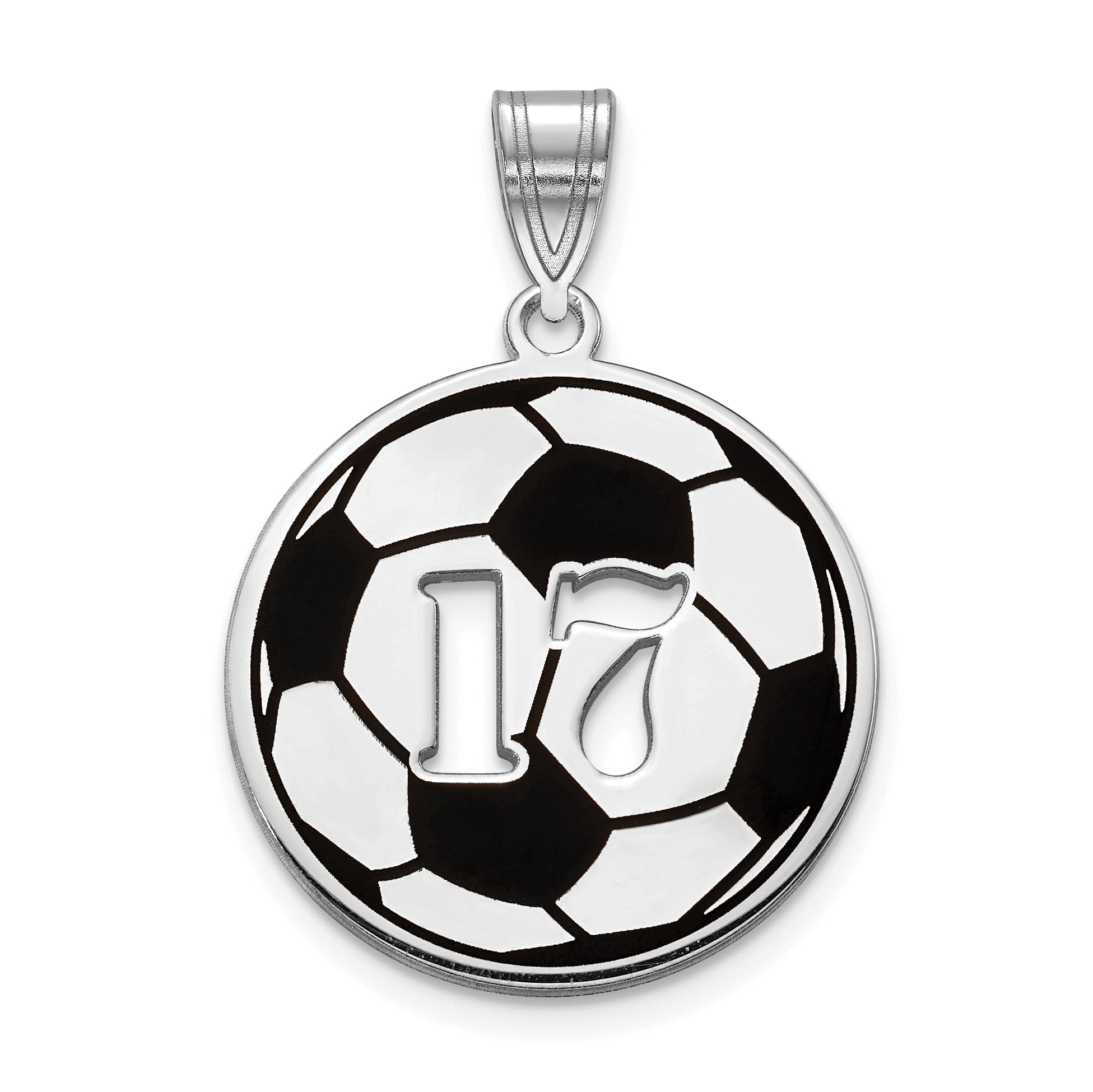 14K White Gold Epoxy Soccer Ball With Cut Out Number Pendant
