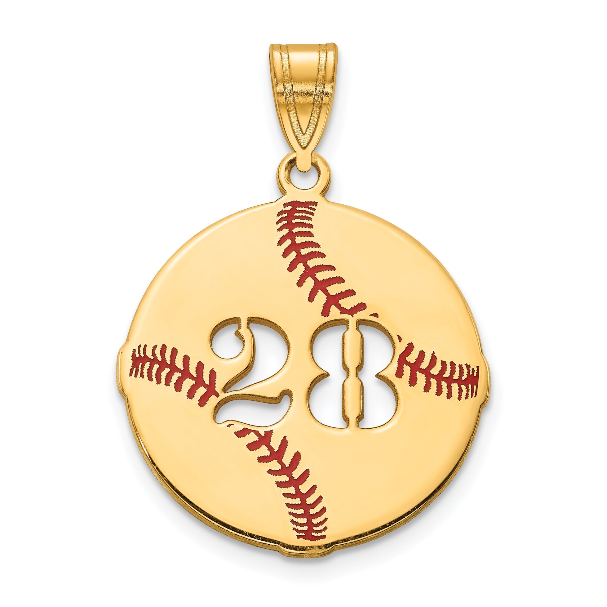 14K Yellow Gold Epoxy Baseball With Cut Out Number Pendant