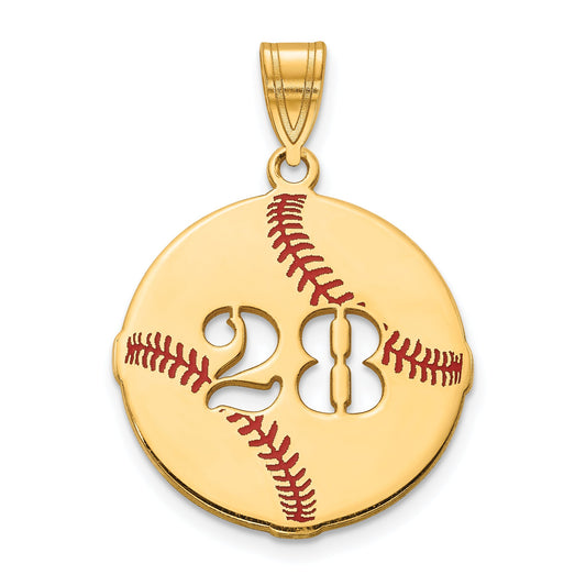 14K Yellow Gold Epoxy Baseball With Cut Out Number Pendant