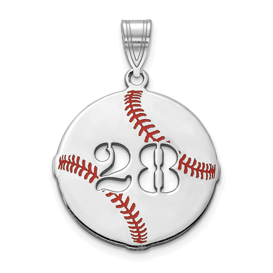 14K White Gold Epoxy Baseball With Cut Out Number Pendant
