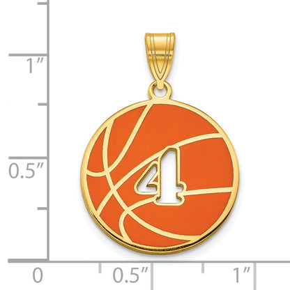 14K Yellow Gold 14Ky Enameled Personalized Basketball With Cut Out Number Pendant