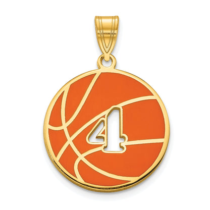 14K Yellow Gold 14Ky Enameled Personalized Basketball With Cut Out Number Pendant