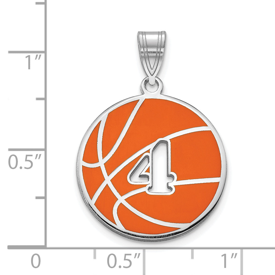 14K White Gold 14Kw Enameled Personalized Basketball With Cut Out Number Pendant