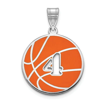 14K White Gold 14Kw Enameled Personalized Basketball With Cut Out Number Pendant