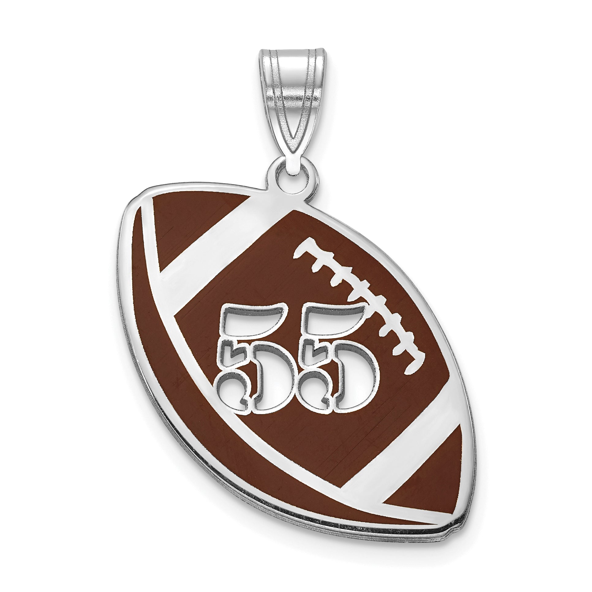 14K White Gold Epoxy Football With Cut Out Number Pendant