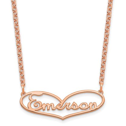 Rose Plated Sterling Silver/Rose Small Heart And Name Necklace