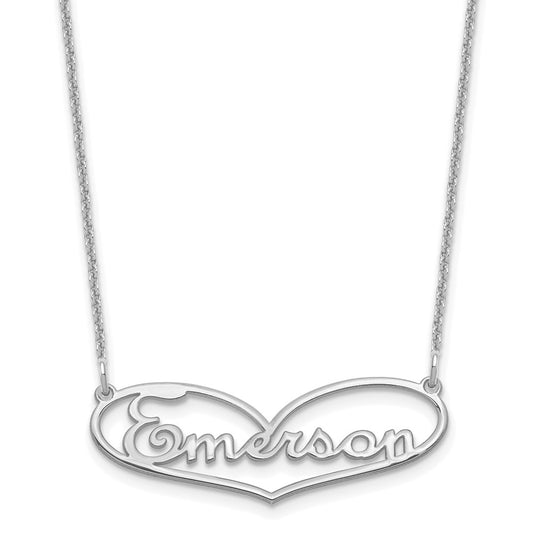 14K White Gold Small Heart And Name Necklace