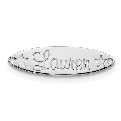 Sterling Silver Silver/Rhodium Plated Small Oval With Stars Name Plate