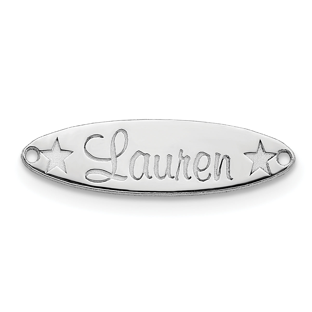 14K White Gold Small Oval With Stars Name Plate