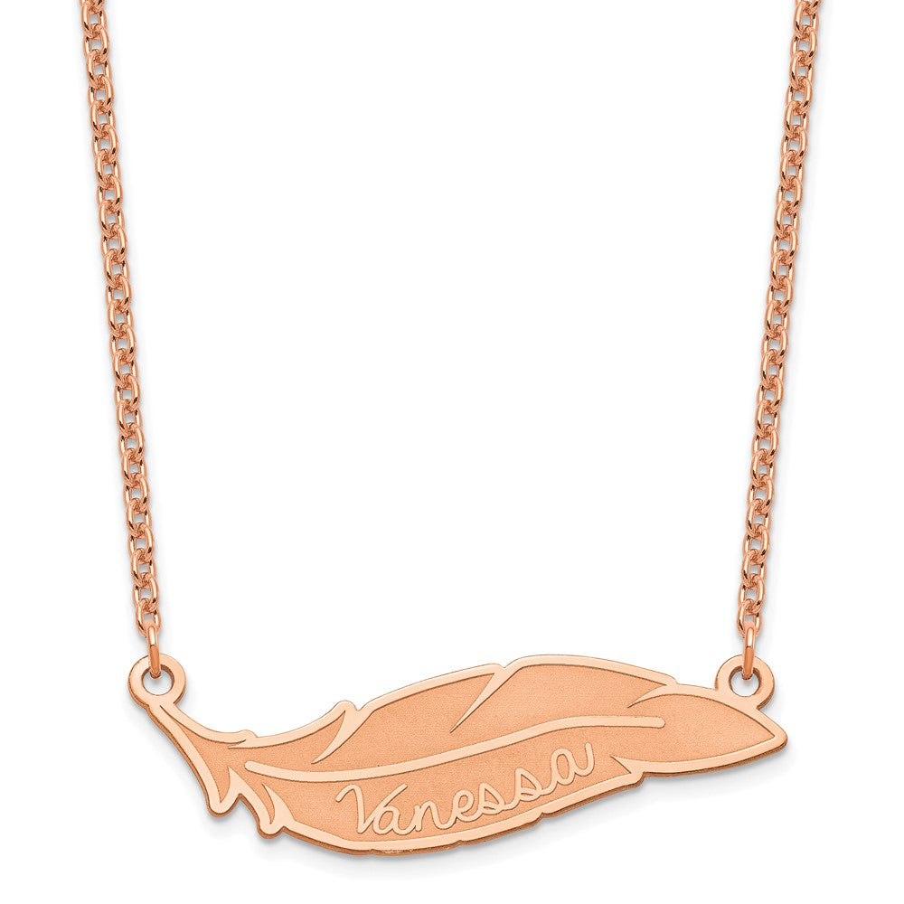 Rose Plated Sterling Silver/Rose Personalized Feather Necklace