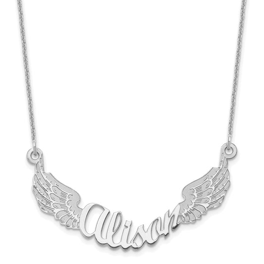 14K White Gold Angel Wings With Name Necklace