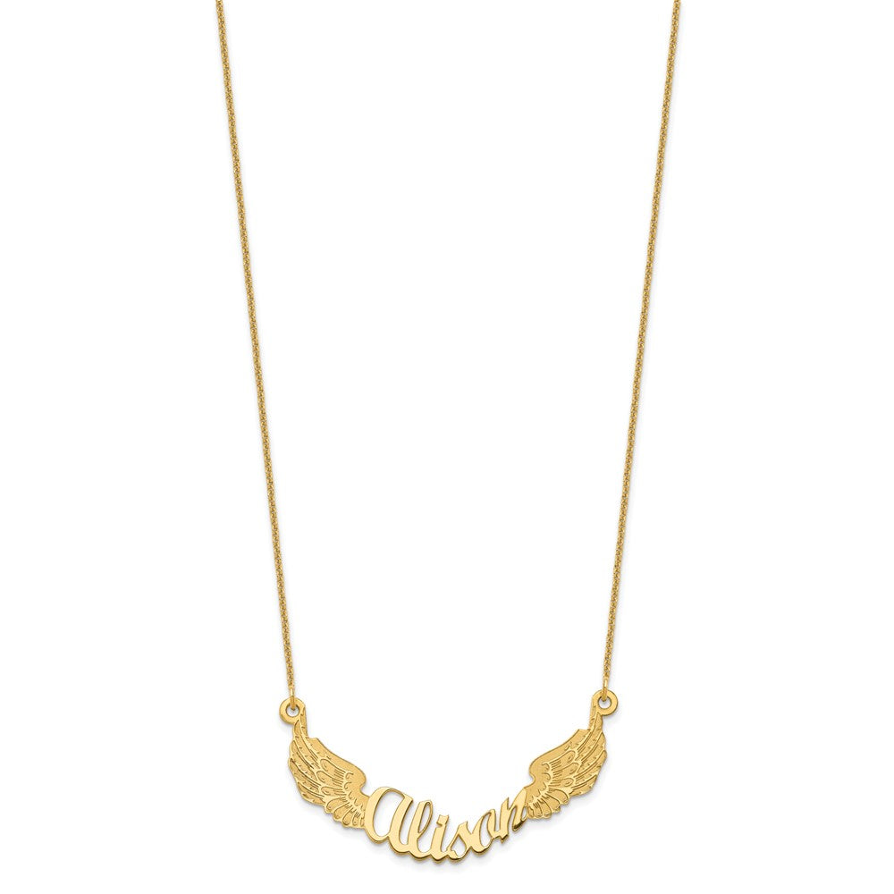 14K Yellow Gold Angel Wings With Name Necklace