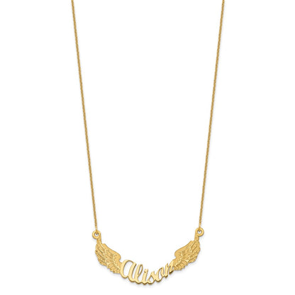 14K Yellow Gold Angel Wings With Name Necklace