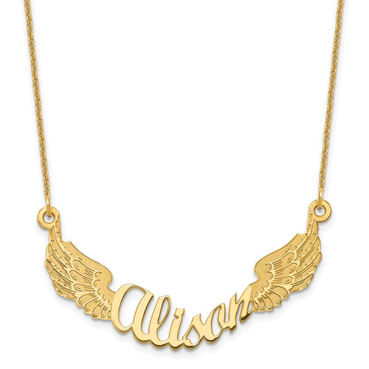 14K Yellow Gold Angel Wings With Name Necklace