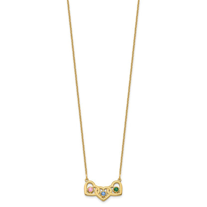 14K Yellow Gold 14Ky 3 Hearts Birthstones W/ Bezel Necklace