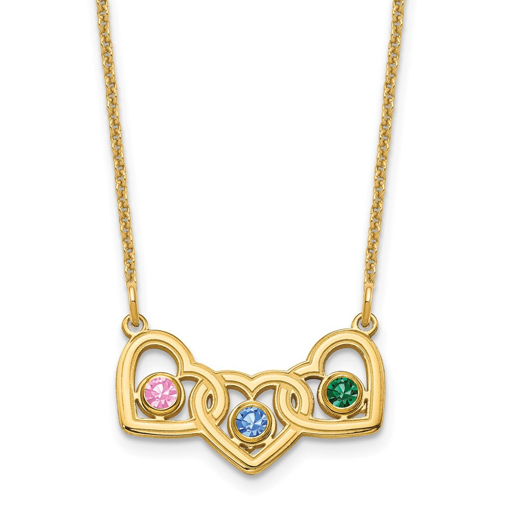 14K Yellow Gold 14Ky 3 Hearts Birthstones W/ Bezel Necklace