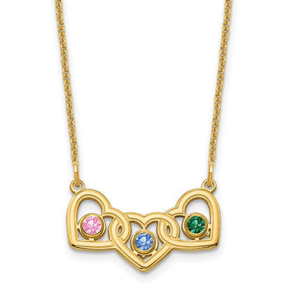 14K Yellow Gold 14Ky 3 Hearts Birthstones W/ Bezel Necklace