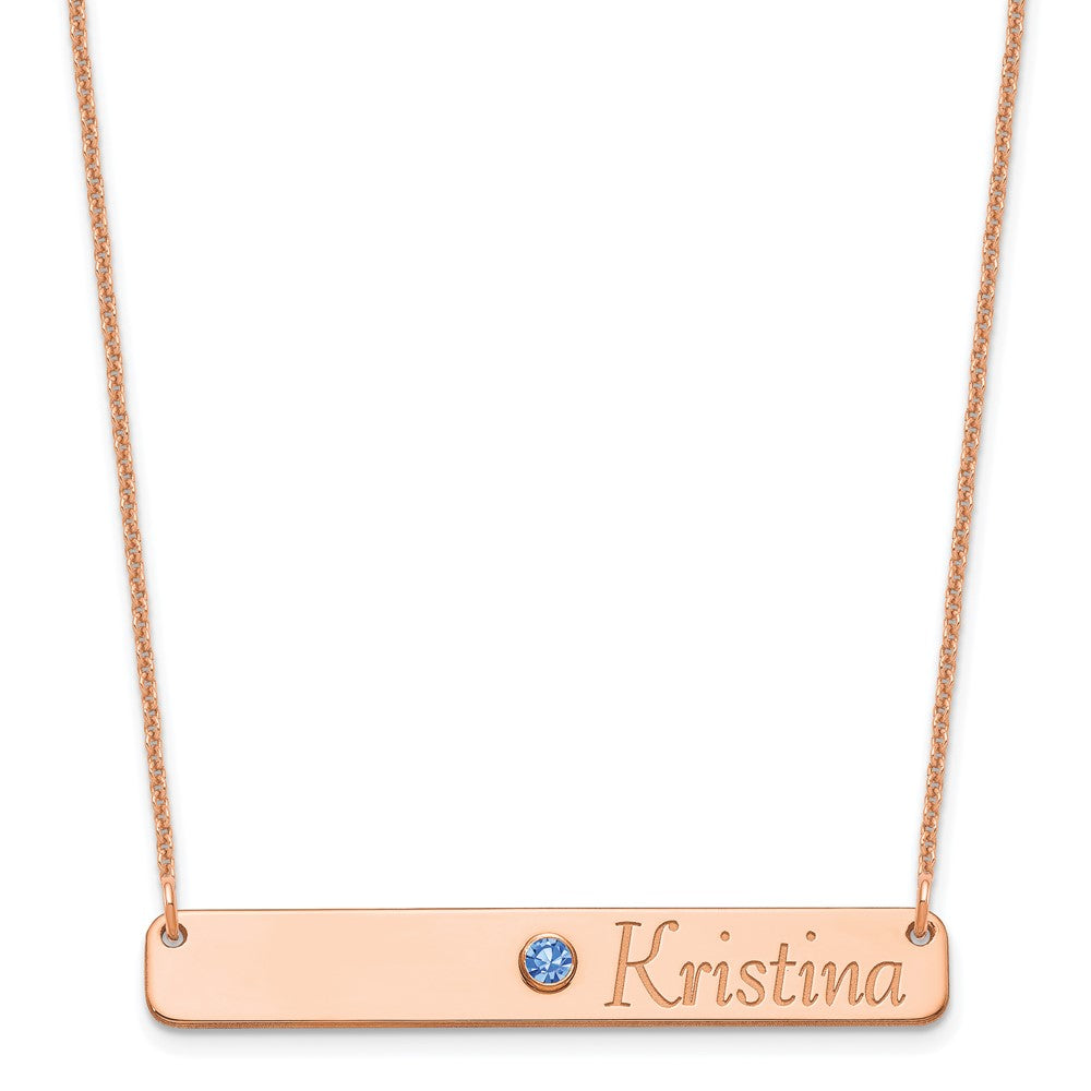 14K Rose Gold Personalized Bar W/ Bezel Birthstone Necklace
