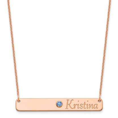 14K Rose Gold Personalized Bar W/ Bezel Birthstone Necklace