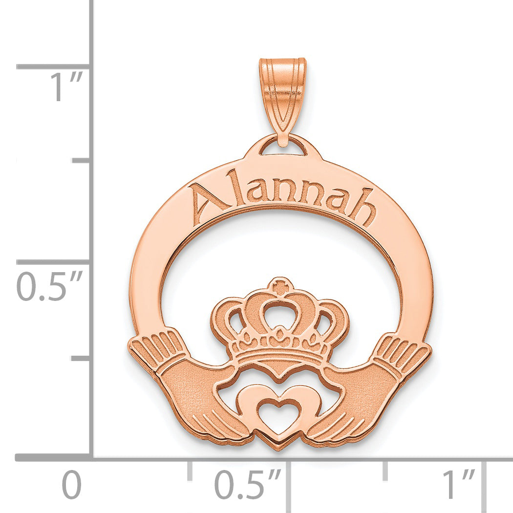 Rose Plated Sterling Silver/Rose Personalized Claddagh Pendant