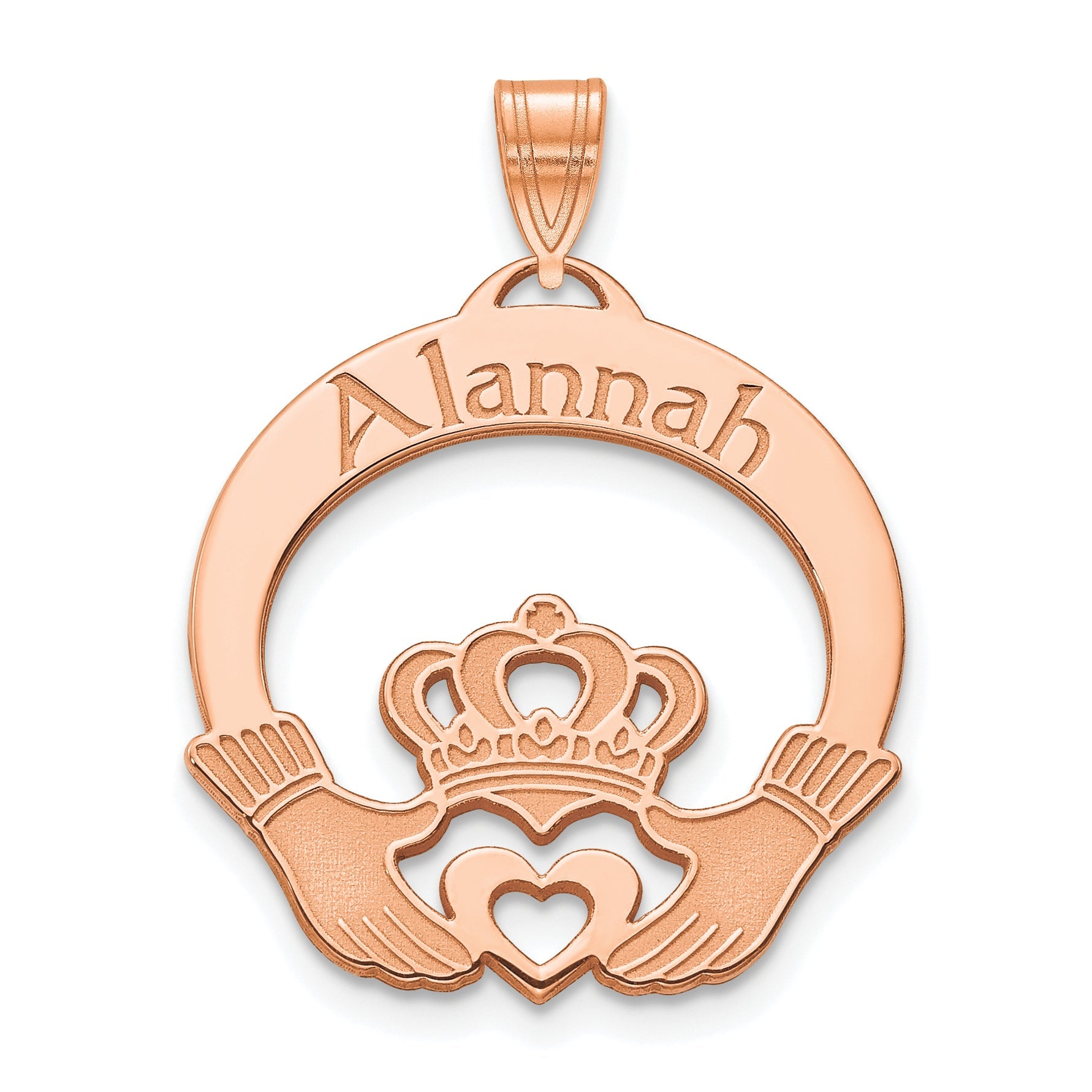 Rose Plated Sterling Silver/Rose Personalized Claddagh Pendant