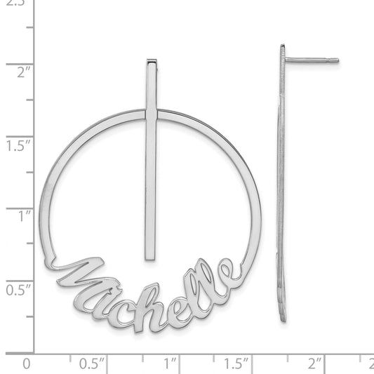 Sterling Silver Silver/Rhodium Plated Circle Large Name Post Earrings
