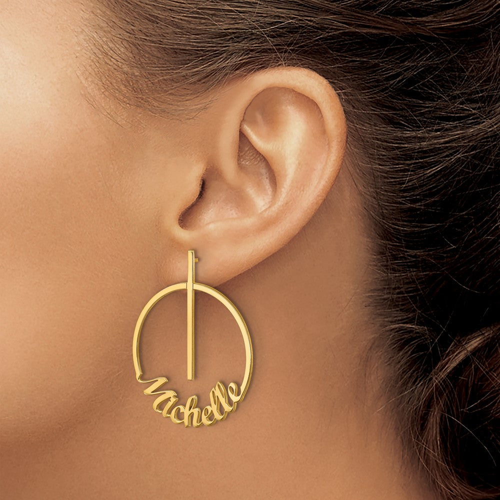 Gold Plated Sterling Silver/Gold Small Circle Name Post Earrings