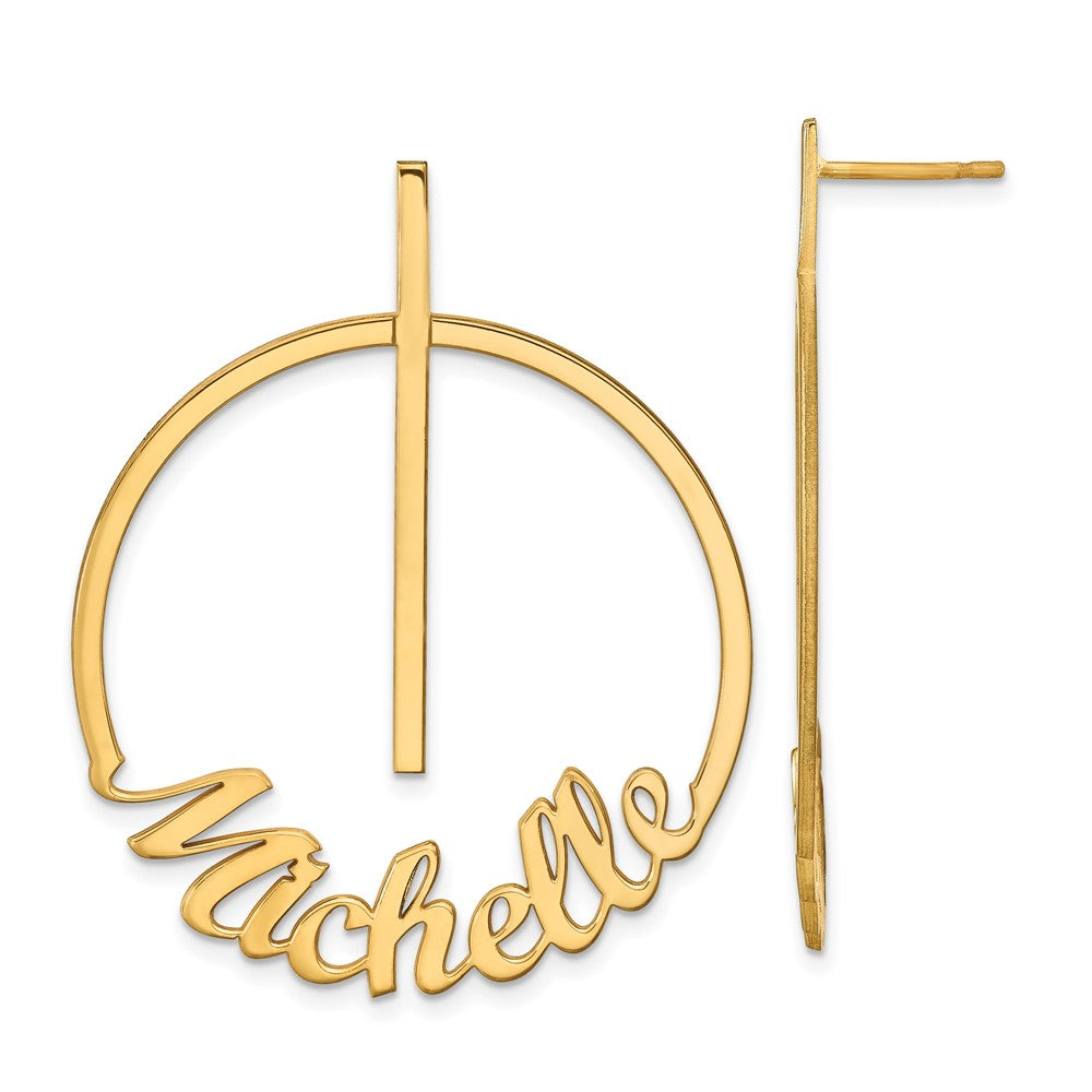 Gold Plated Sterling Silver/Gold Small Circle Name Post Earrings