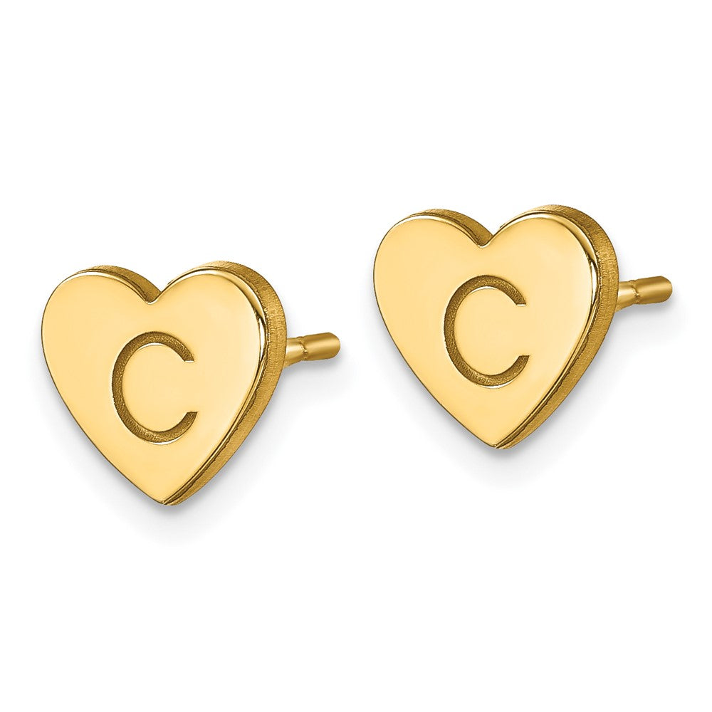 14K Yellow Gold Initial Heart Post Earrings