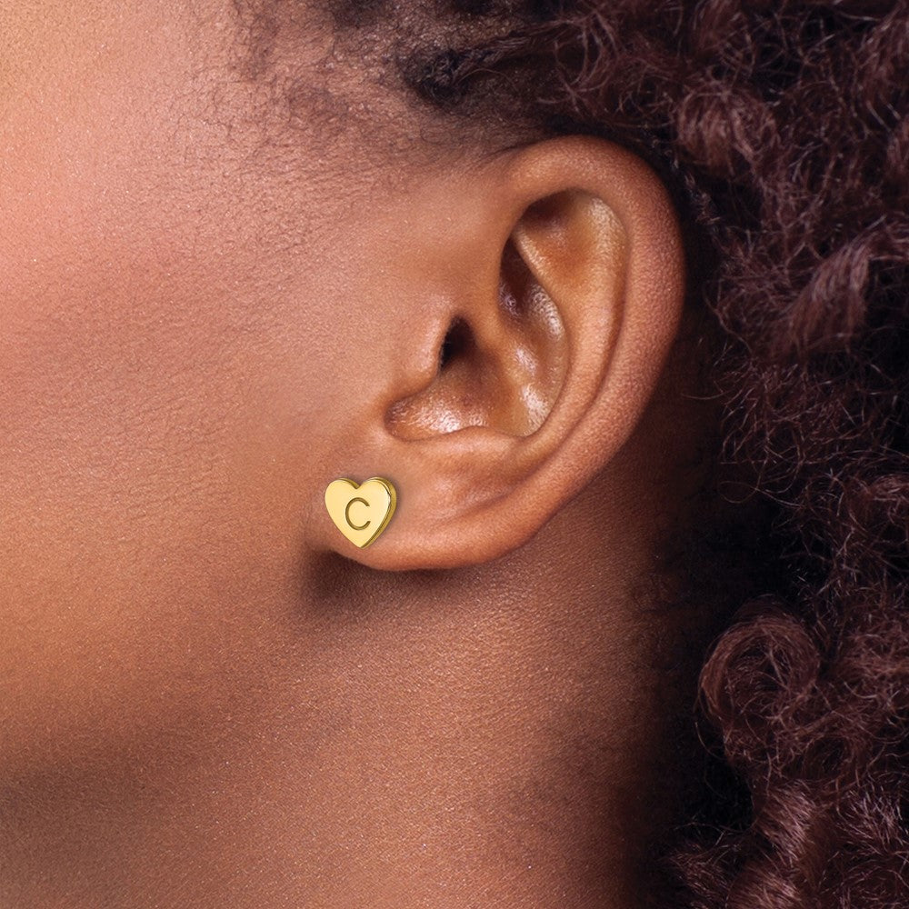 Gold Plated Sterling Silver/Gold Initial Heart Post Earrings