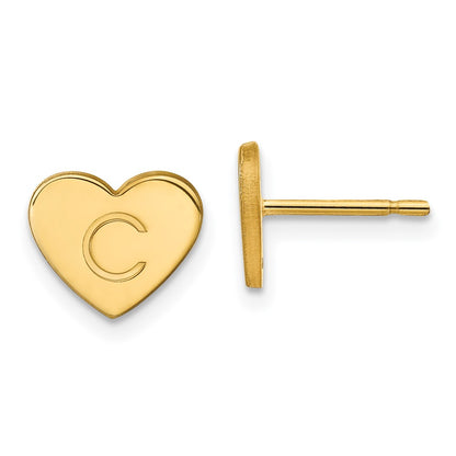 14K Yellow Gold Initial Heart Post Earrings