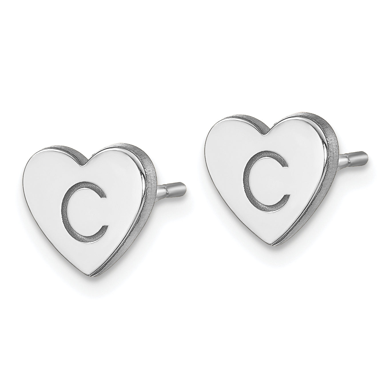 14K White Gold Initial Heart Post Earrings
