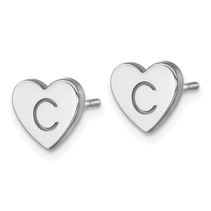 14K White Gold Initial Heart Post Earrings