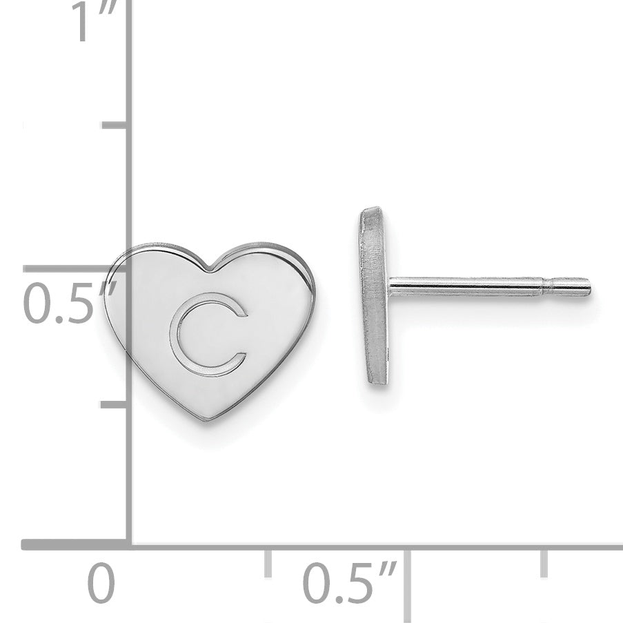 14K White Gold Initial Heart Post Earrings