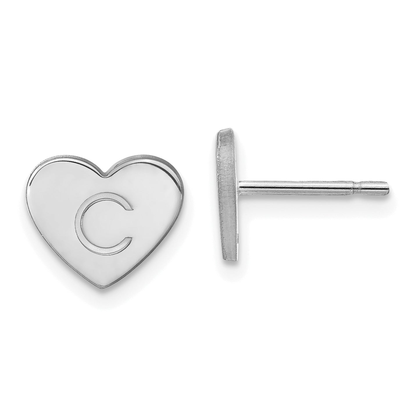 14K White Gold Initial Heart Post Earrings
