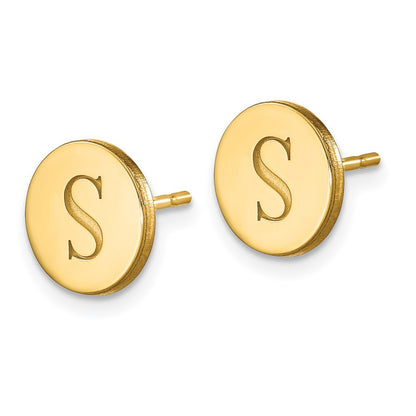 Gold Plated Sterling Silver/Gold Round Initial Post Earrings