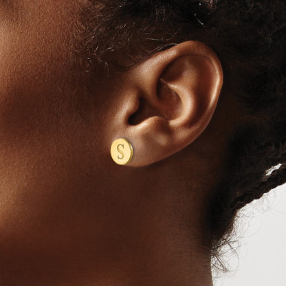 Gold Plated Sterling Silver/Gold Round Initial Post Earrings