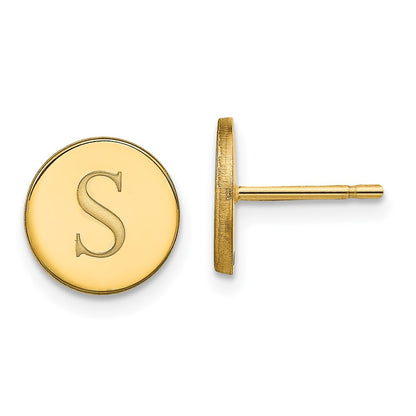 14K Yellow Gold Round Initial Post Earrings