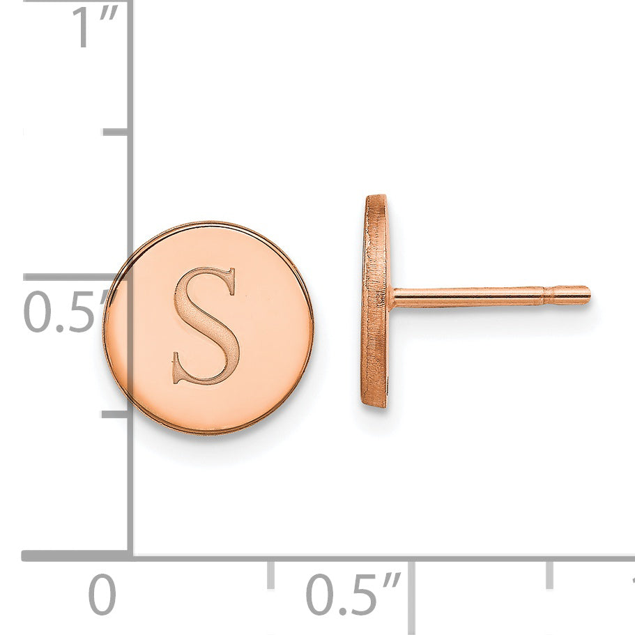Rose Plated Sterling Silver/Rose Round Initial Post Earrings