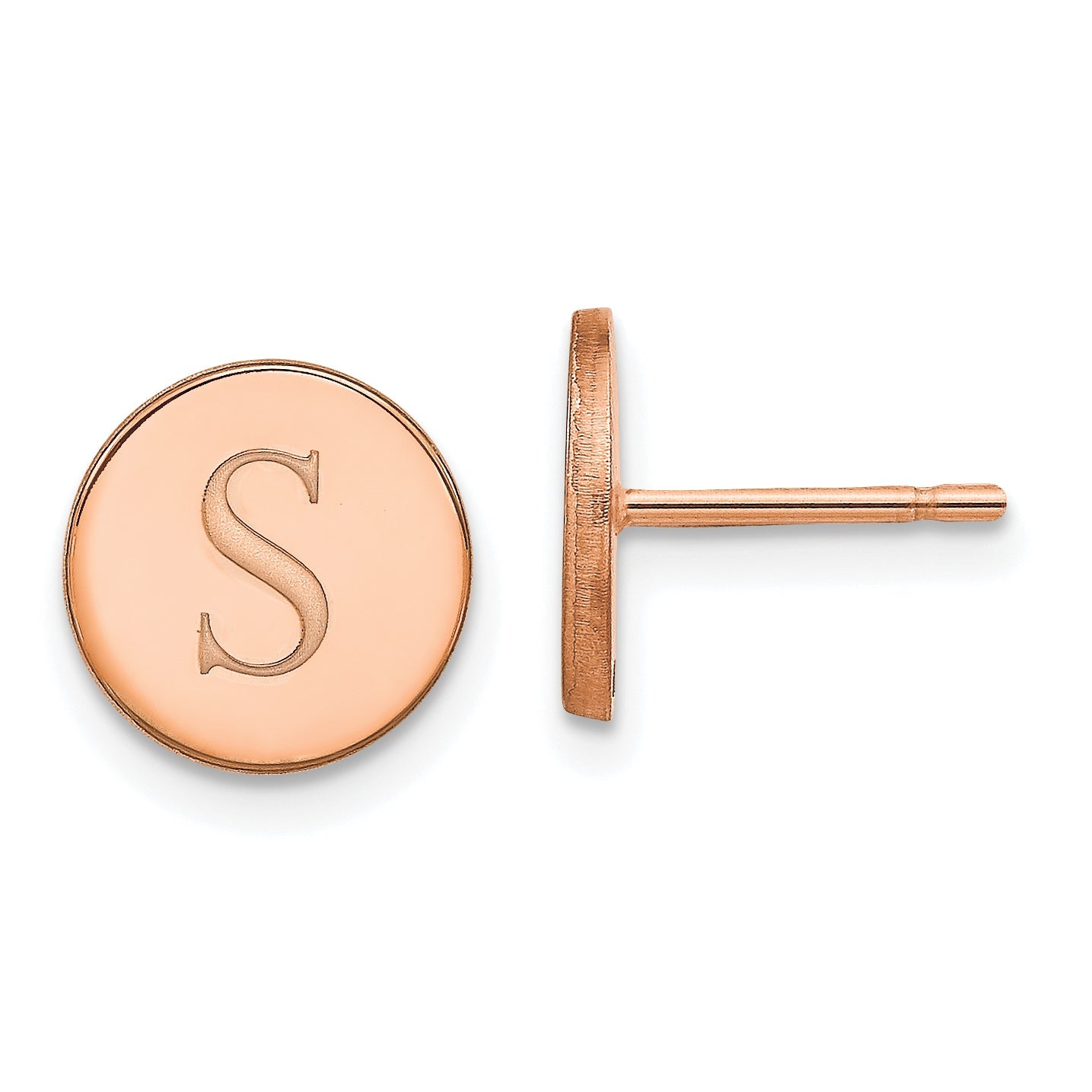 Rose Plated Sterling Silver/Rose Round Initial Post Earrings