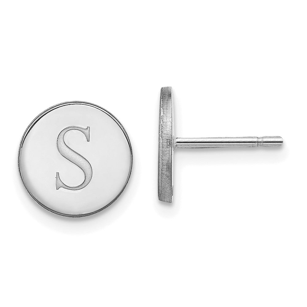 14K White Gold Round Initial Post Earrings