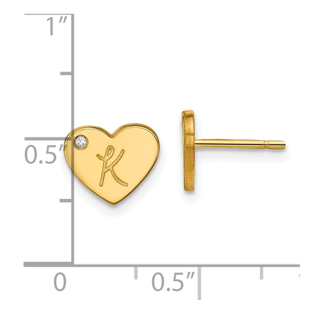 Gold Plated Sterling Silver/Gold Initial Heart With Diamond Post Earrings