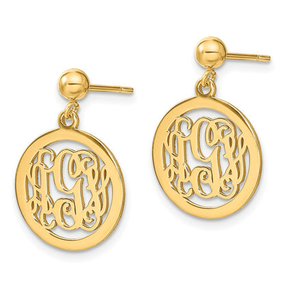 Gold Plated Sterling Silver/Gold Round Monogram Dangle Earrings