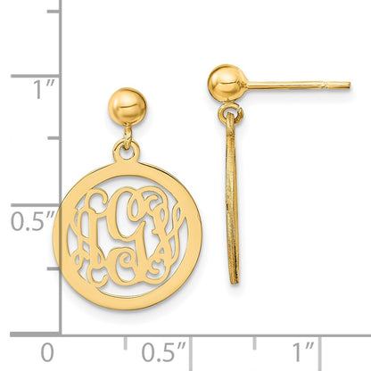 14K Yellow Gold Round Monogram Dangle Earrings