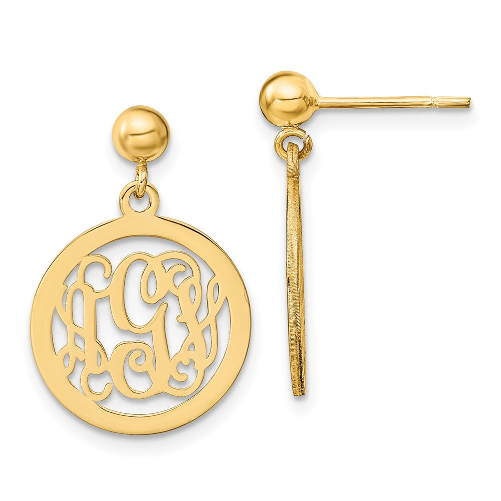 14K Yellow Gold Round Monogram Dangle Earrings