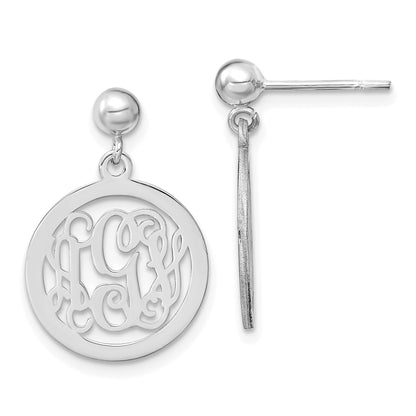 Sterling Silver Silver/Rhodium Plated Round Monogram Dangle Earrings