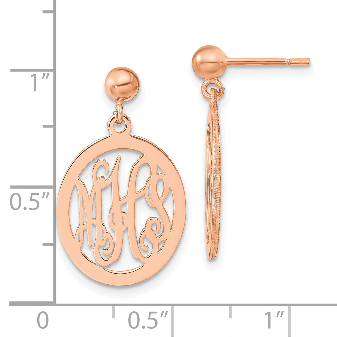 Rose Plated Sterling Silver/Rose Monogram Dangle Earrings