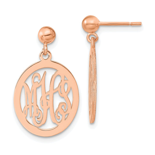 Rose Plated Sterling Silver/Rose Monogram Dangle Earrings