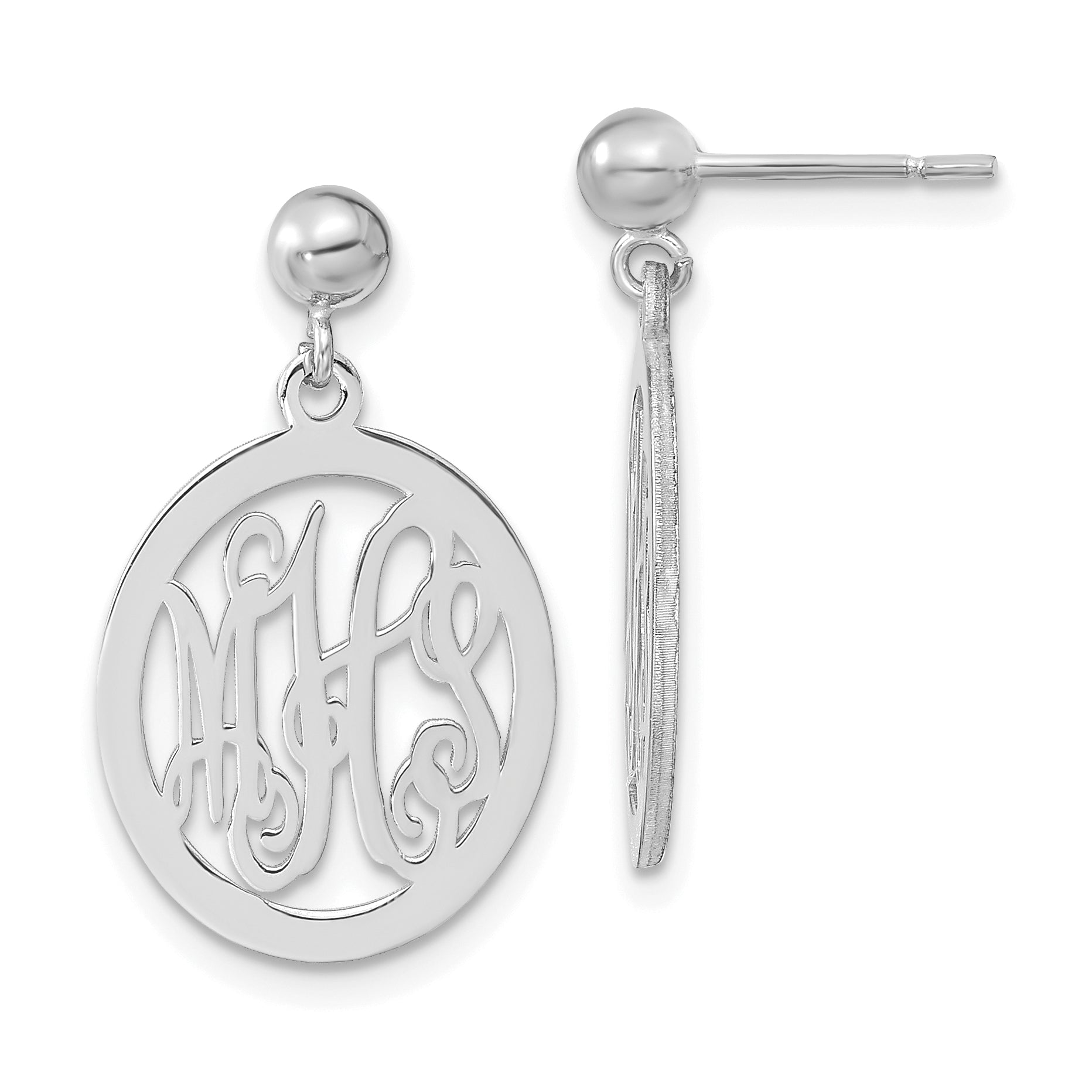 Sterling Silver Silver/Rhodium Plated Monogram Dangle Earrings